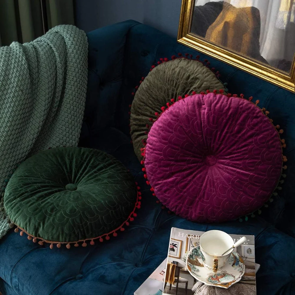 Veloura Round Vintage Quilted Ottoman Cushion Pad - Image 3