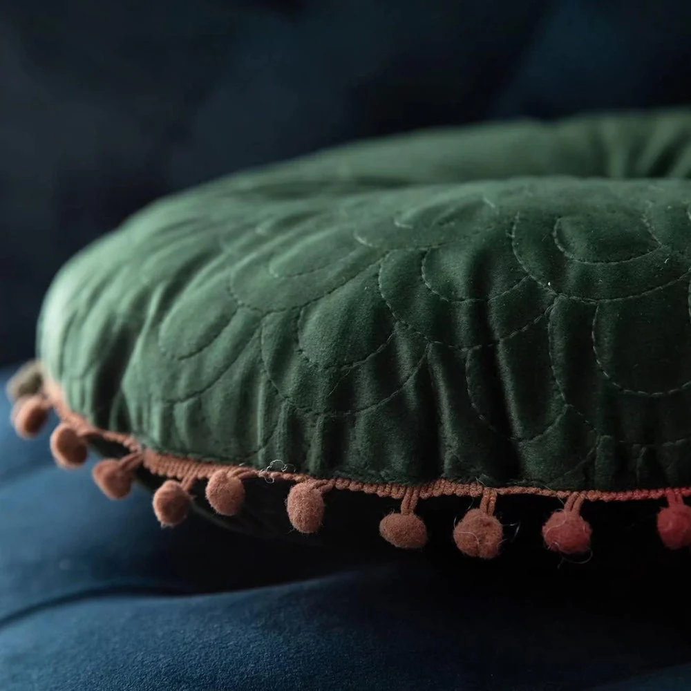 Veloura Round Vintage Quilted Ottoman Cushion Pad - Image 7