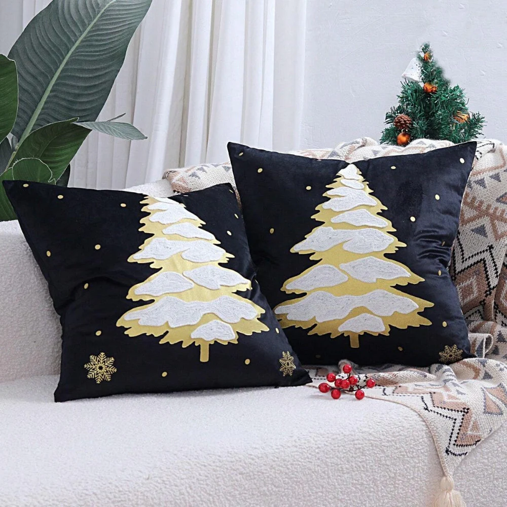 Velvet Christmas Tree Decorative Cushion Cover - Image 2