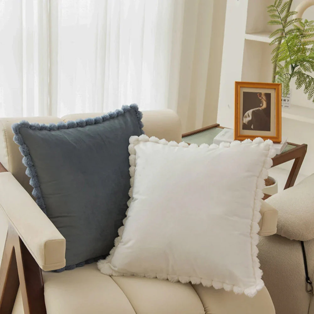 Velvet Pom-Pom Trim Cushion Cover - Image 2