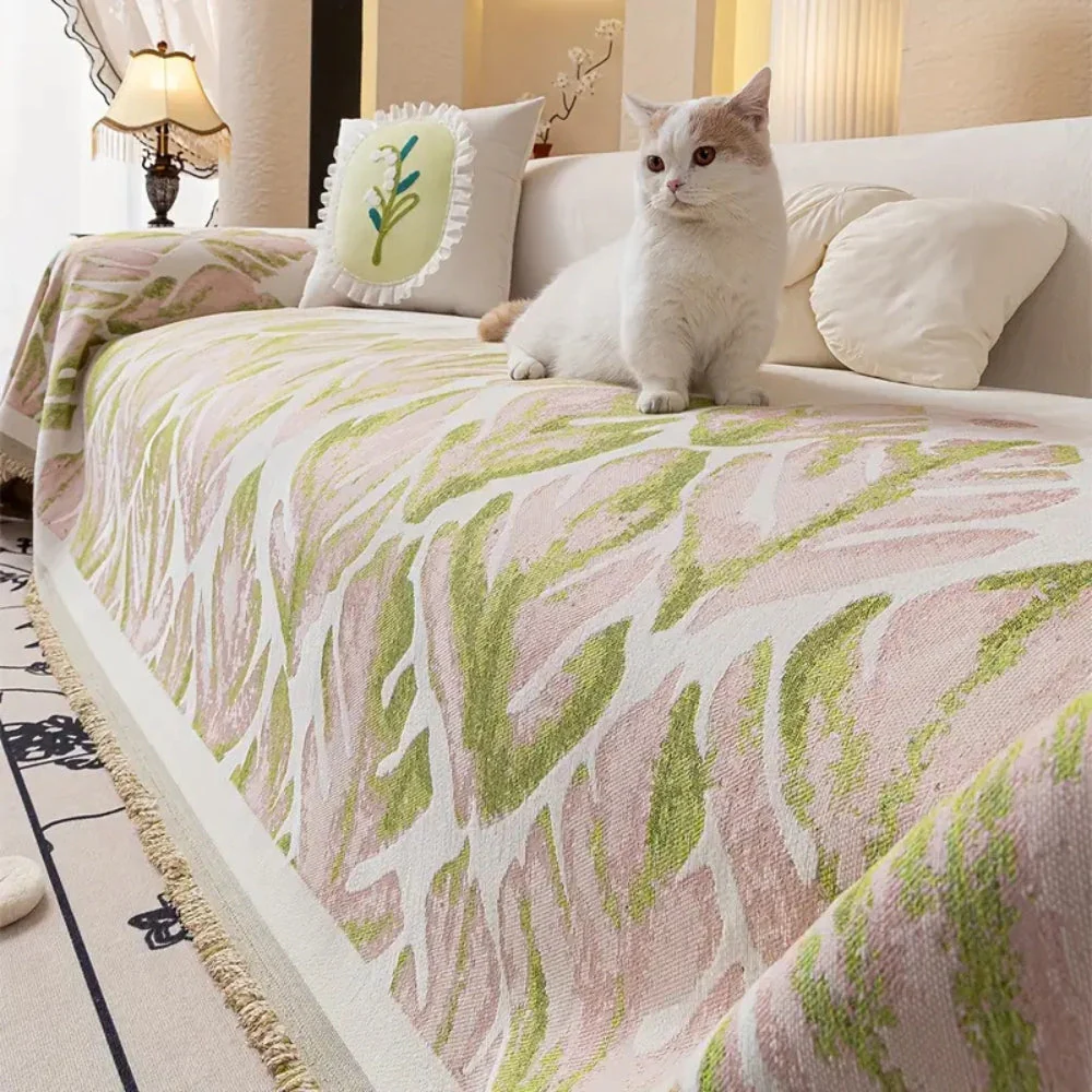 Verdure Leaf Pattern Chenille Sofa Cover - Image 5