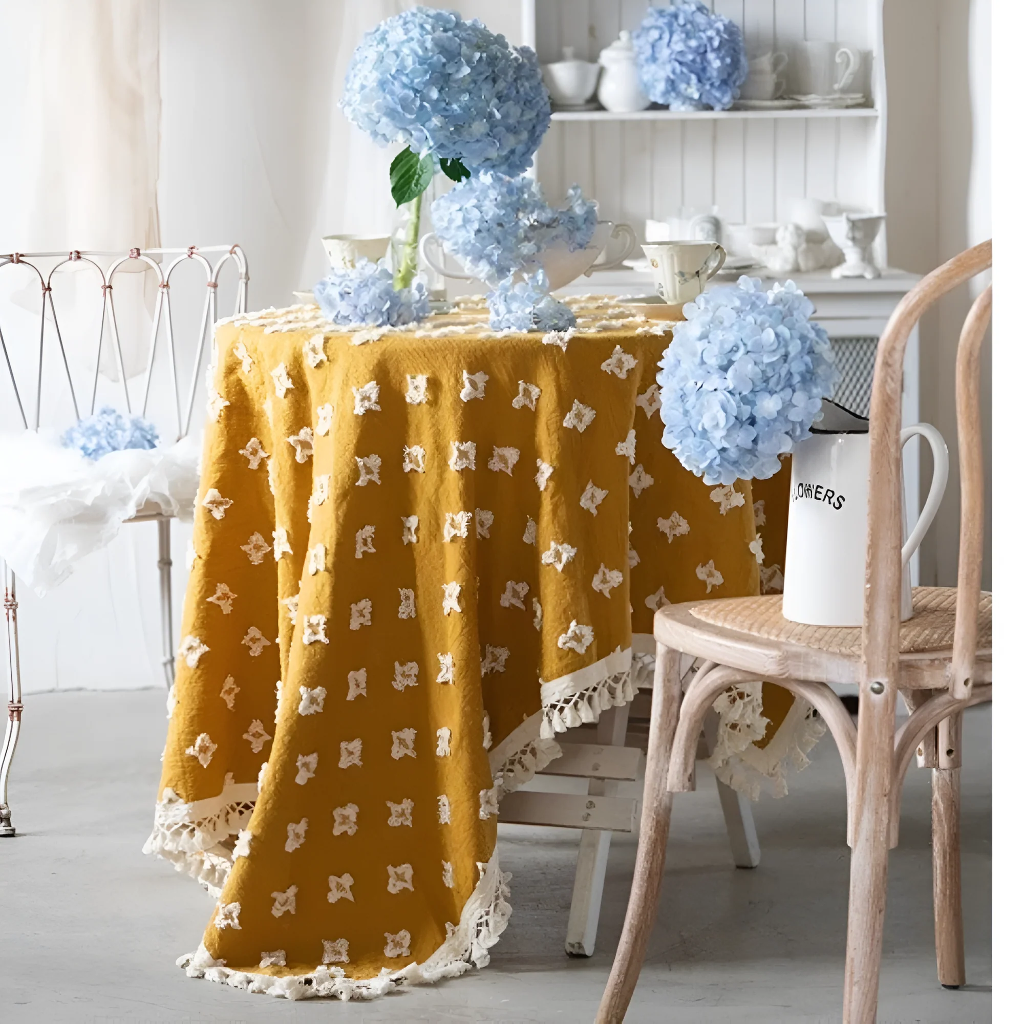 Versatile Yellow Embroidered Tassel Tablecloth - Image 6