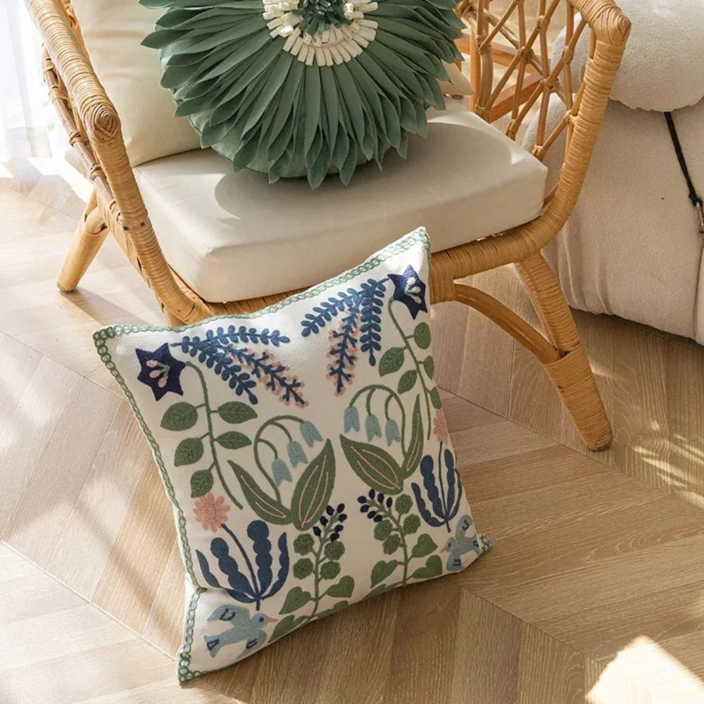 Vintage Botanical Embroidery Cushion Cover - Image 4