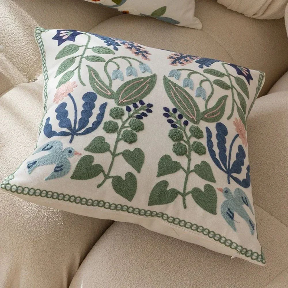 Vintage Botanical Embroidery Cushion Cover - Image 5