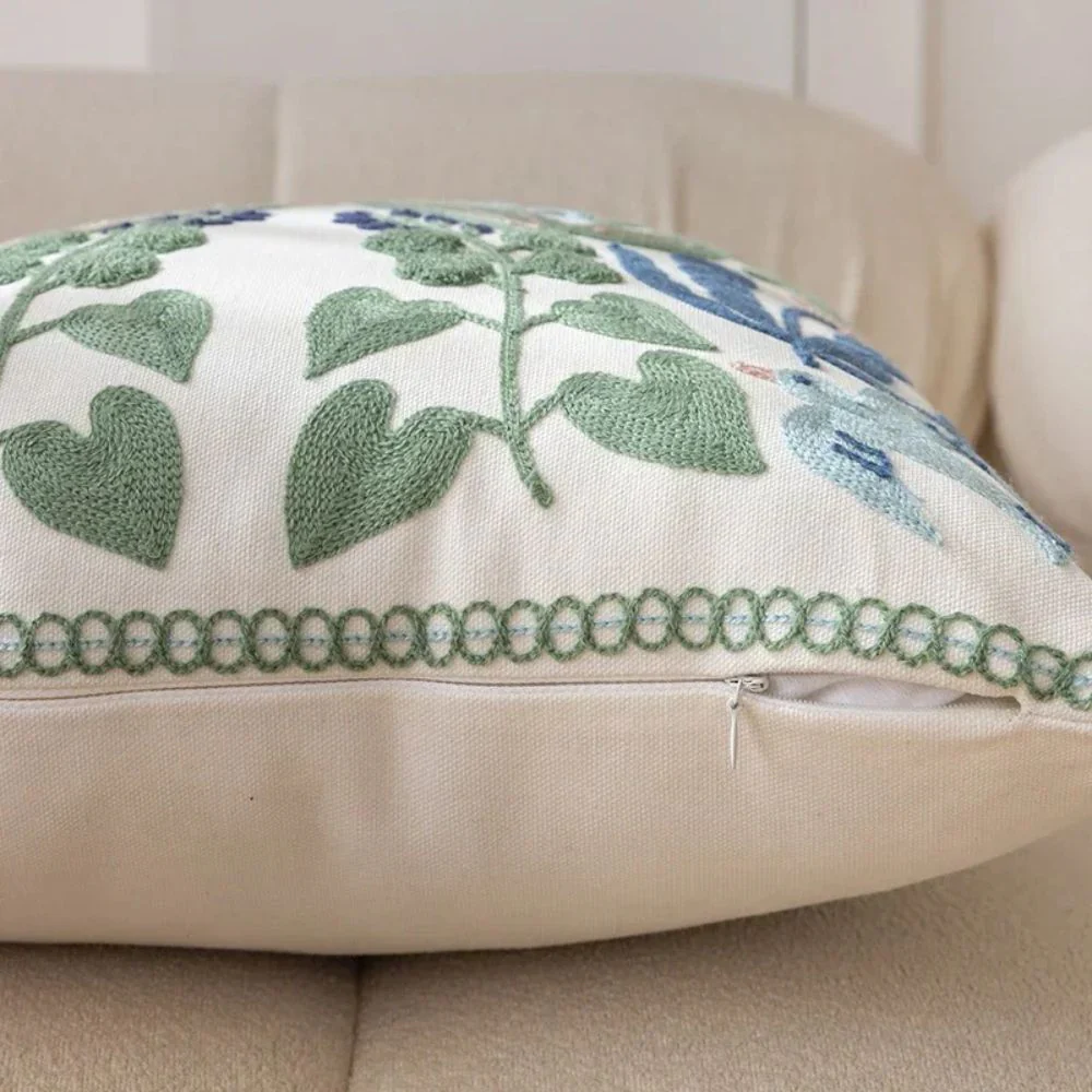 Vintage Botanical Embroidery Cushion Cover - Image 7