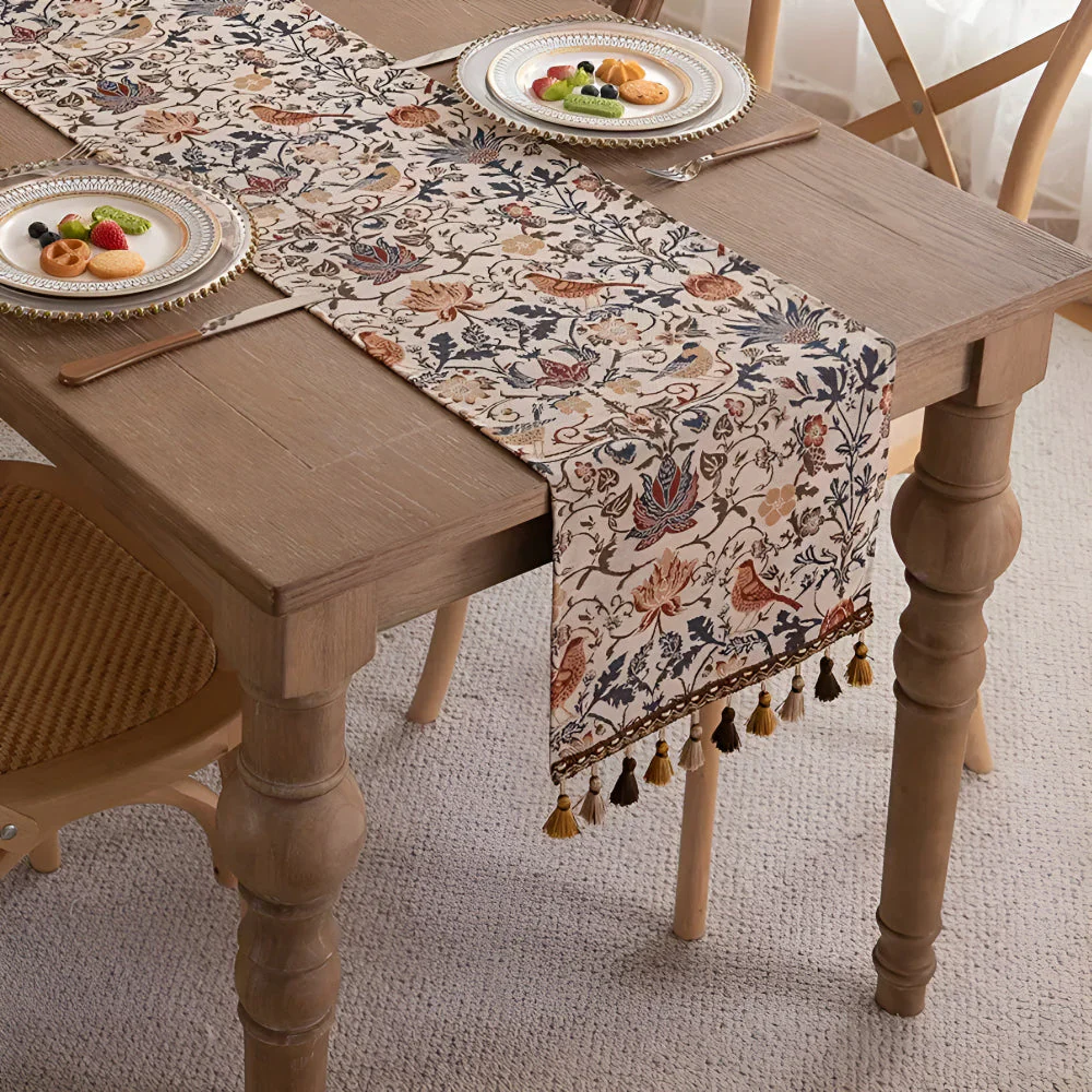 Vintage Floral & Bird Jacquard Table Runner - Image 2