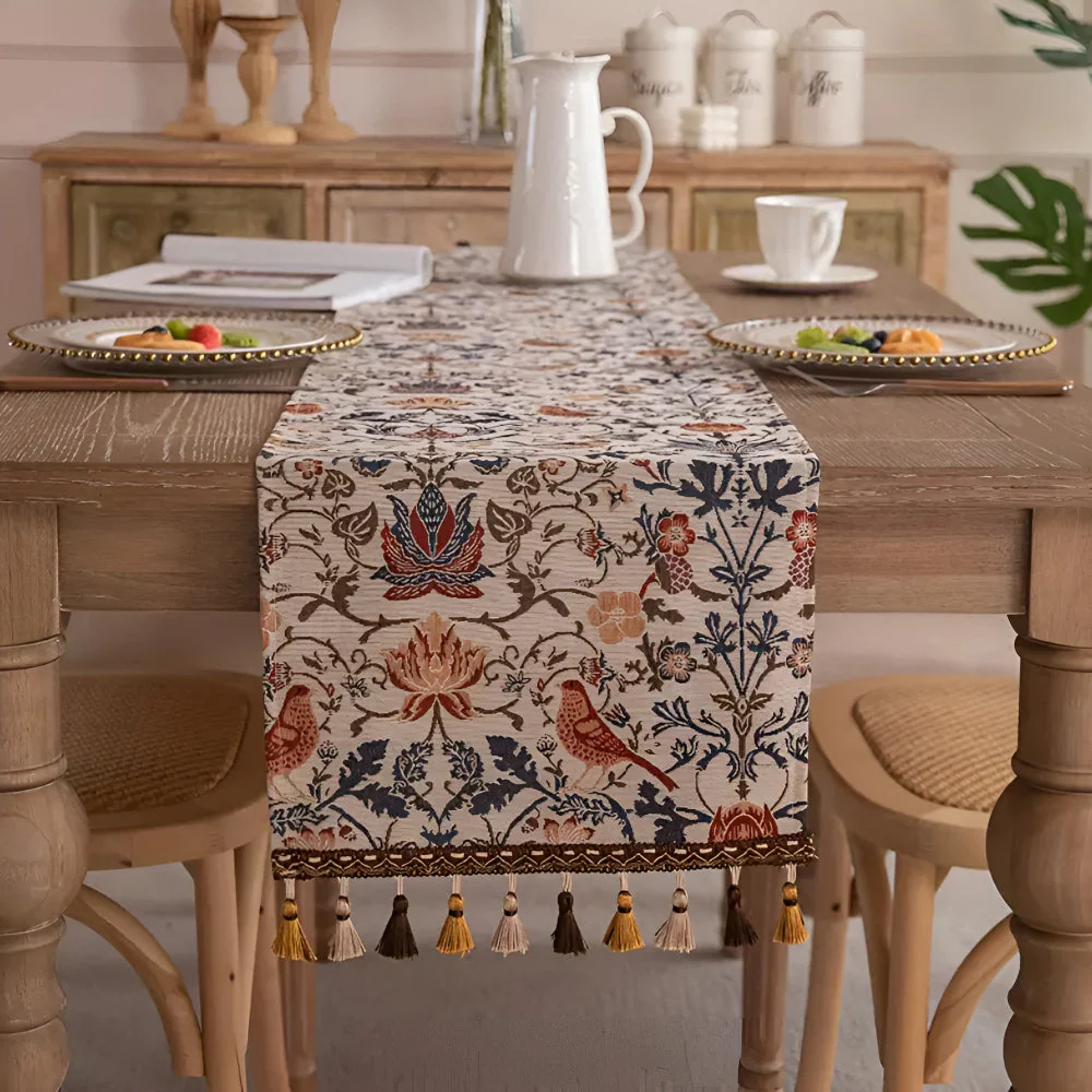 Vintage Floral & Bird Jacquard Table Runner - Image 3