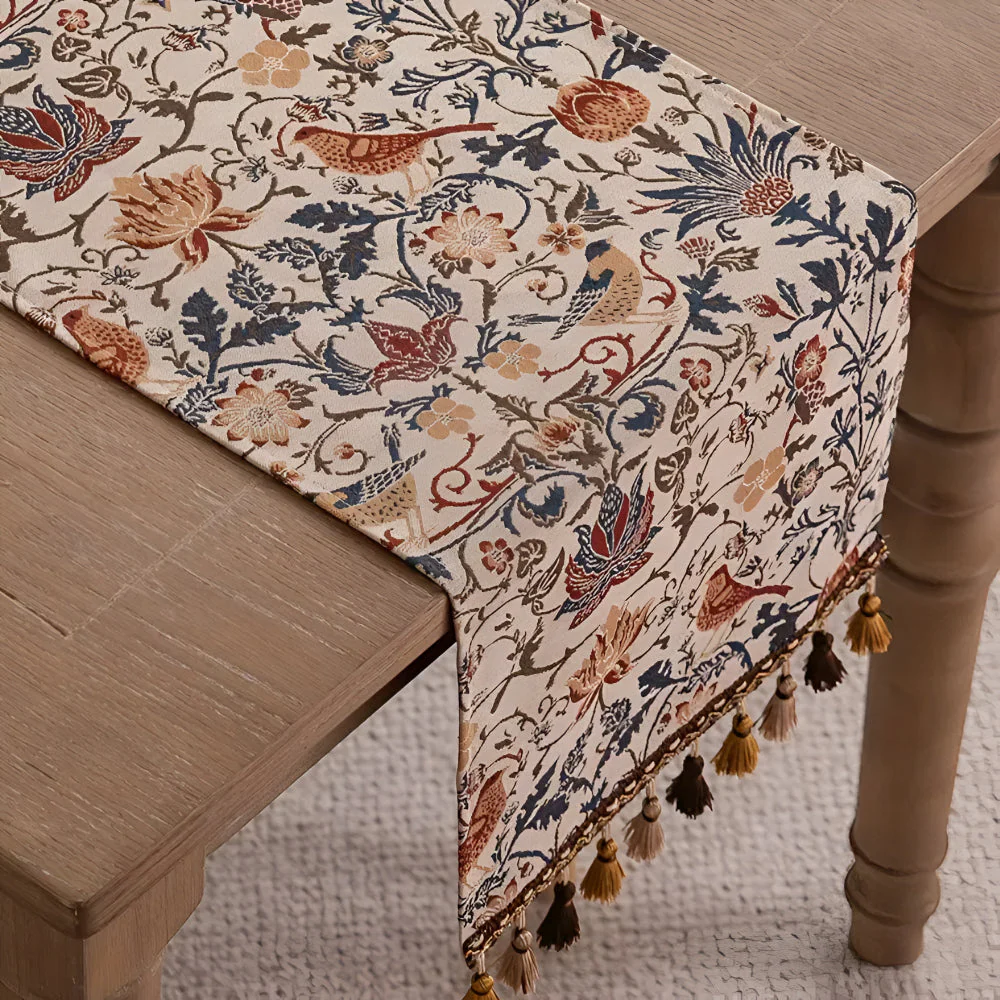 Vintage Floral & Bird Jacquard Table Runner - Image 4