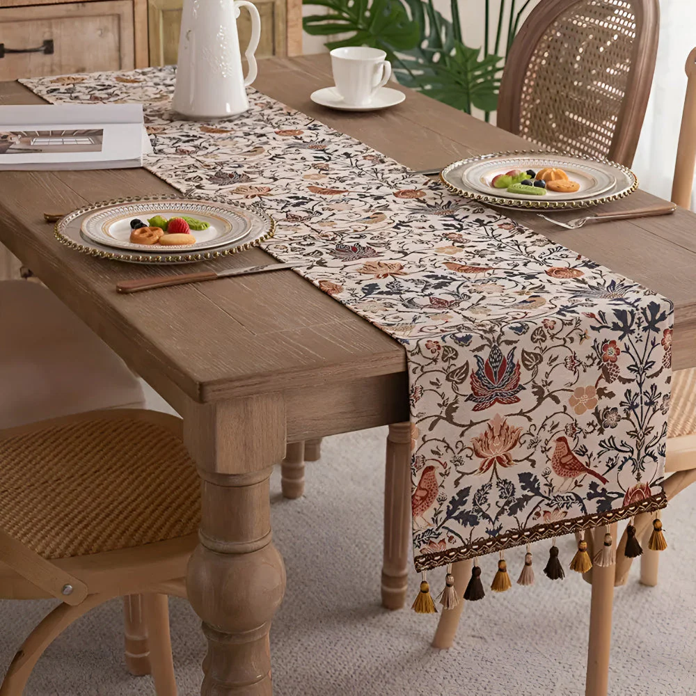 Vintage Floral & Bird Jacquard Table Runner - Image 6