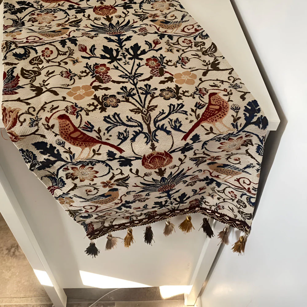 Vintage Floral & Bird Jacquard Table Runner - Image 9