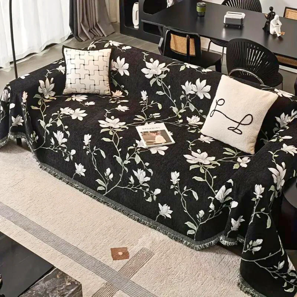 Vintage Floral Chenille Sofa Cover - Image 2