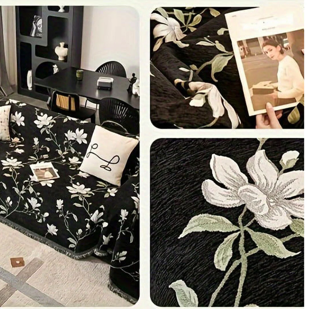 Vintage Floral Chenille Sofa Cover - Image 3
