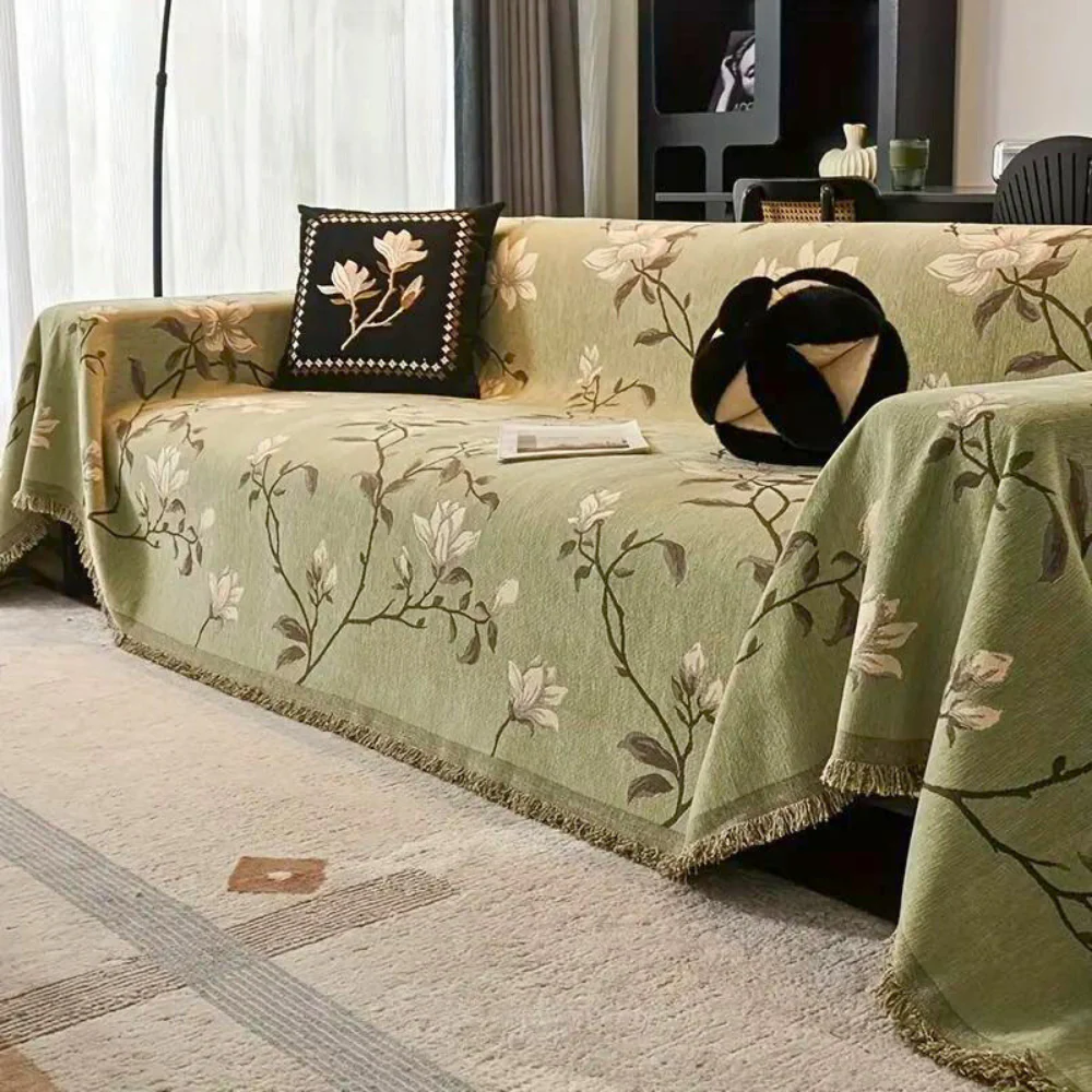 Vintage Floral Chenille Sofa Cover - Image 4
