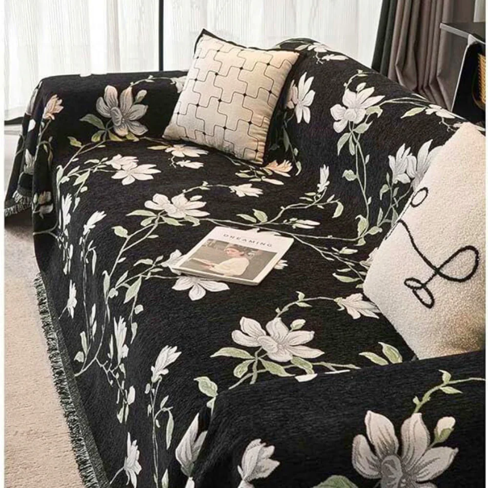 Vintage Floral Chenille Sofa Cover - Image 5