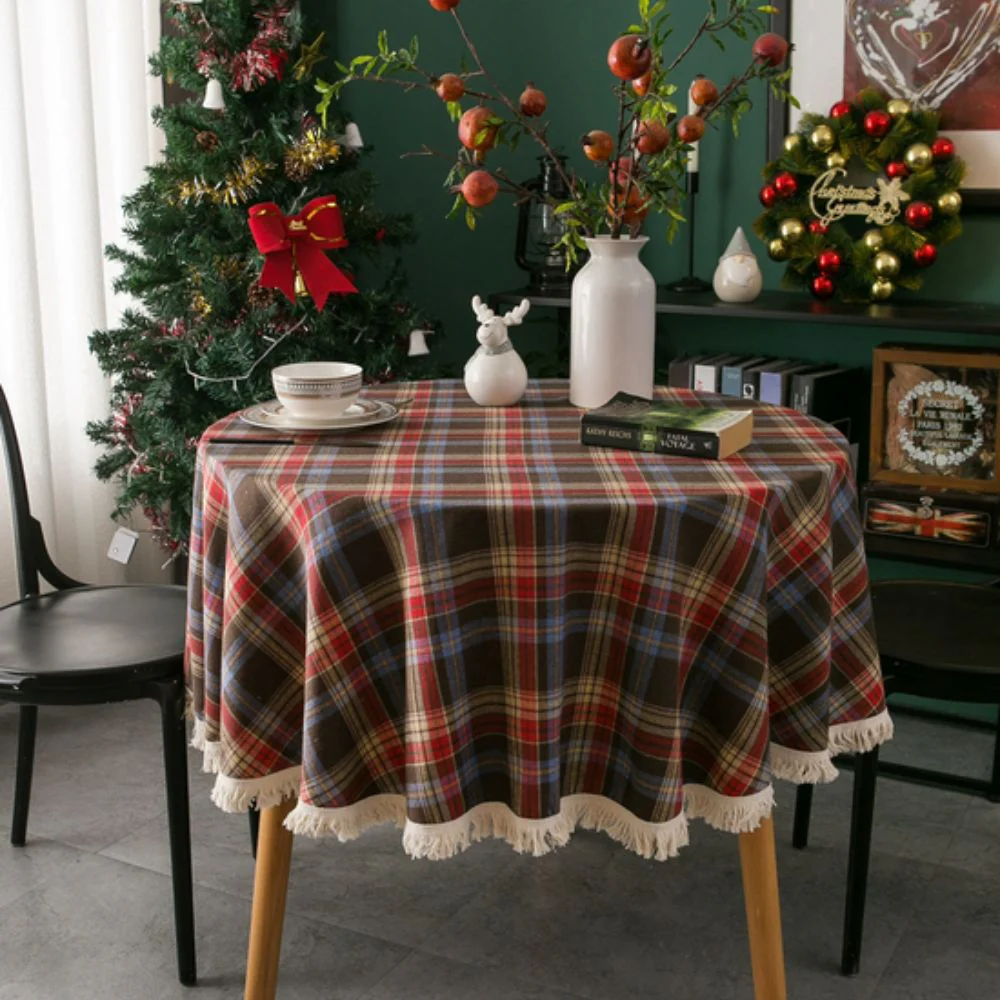 Vintage Holiday Plaid Round Tablecloth - Image 5