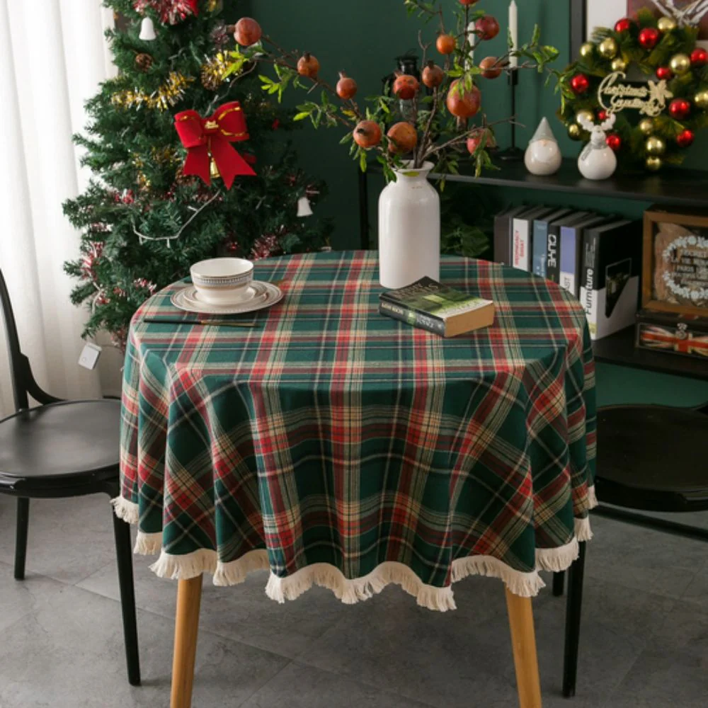 Vintage Holiday Plaid Round Tablecloth - Image 7