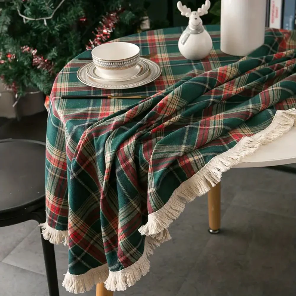 Vintage Holiday Plaid Round Tablecloth - Image 8