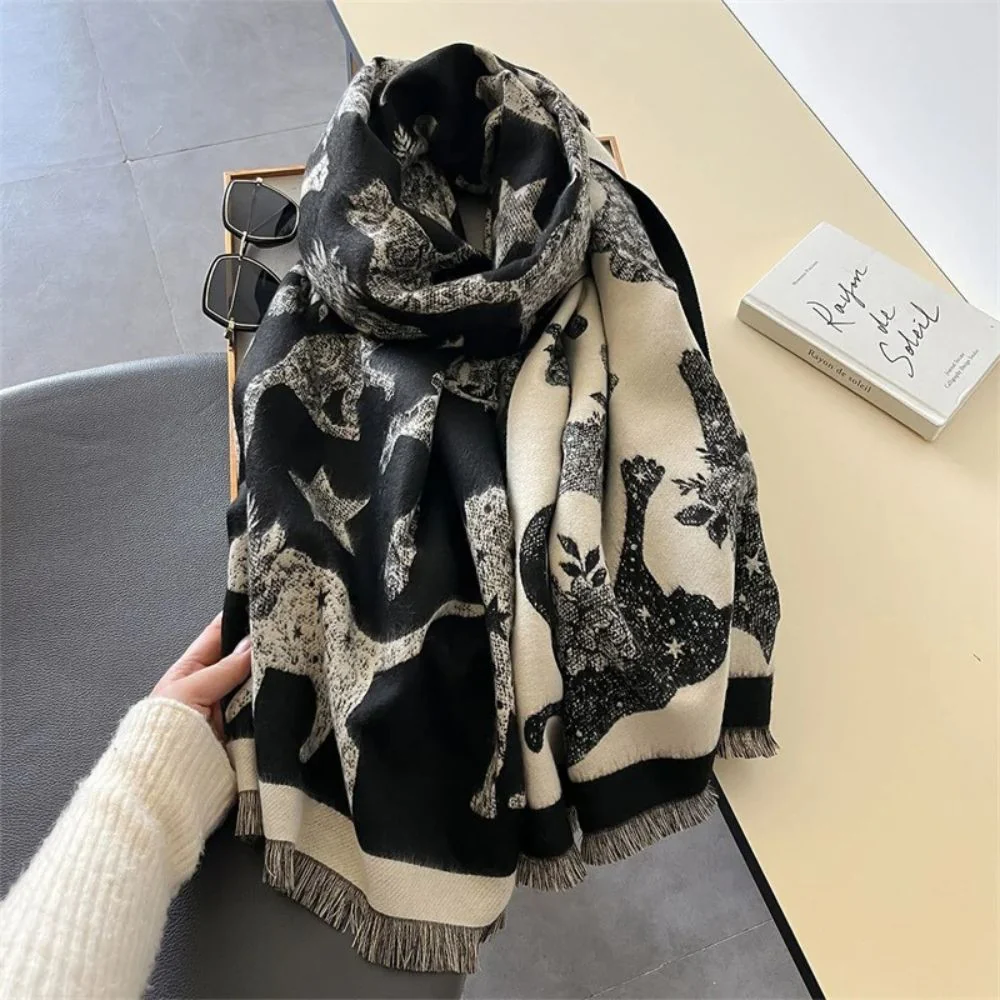 Vintage-Inspired Cat Print Scarf - Image 2