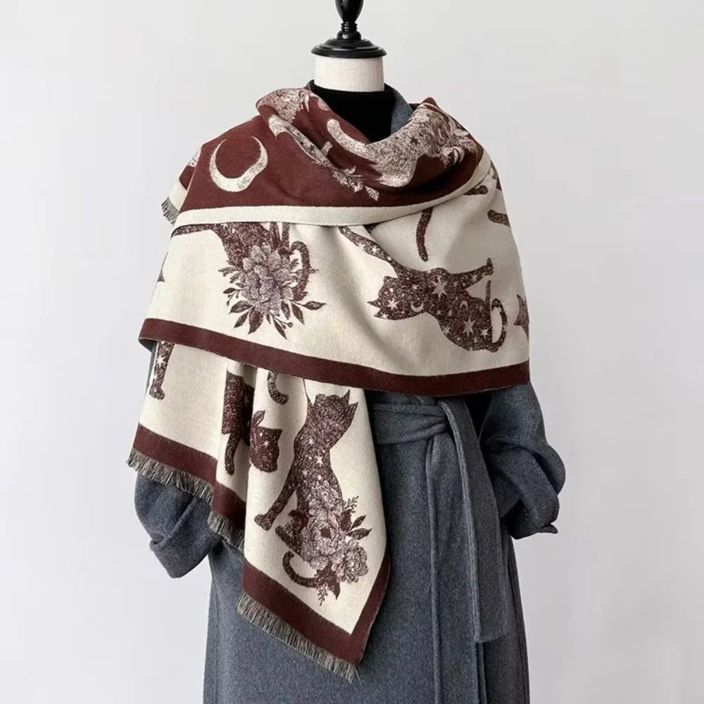 Vintage-Inspired Cat Print Scarf - Image 3