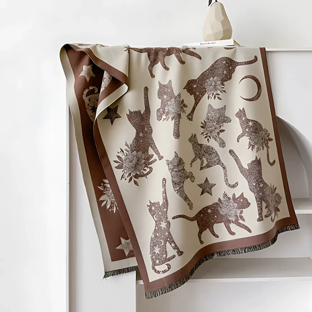 Vintage-Inspired Cat Print Scarf - Image 4