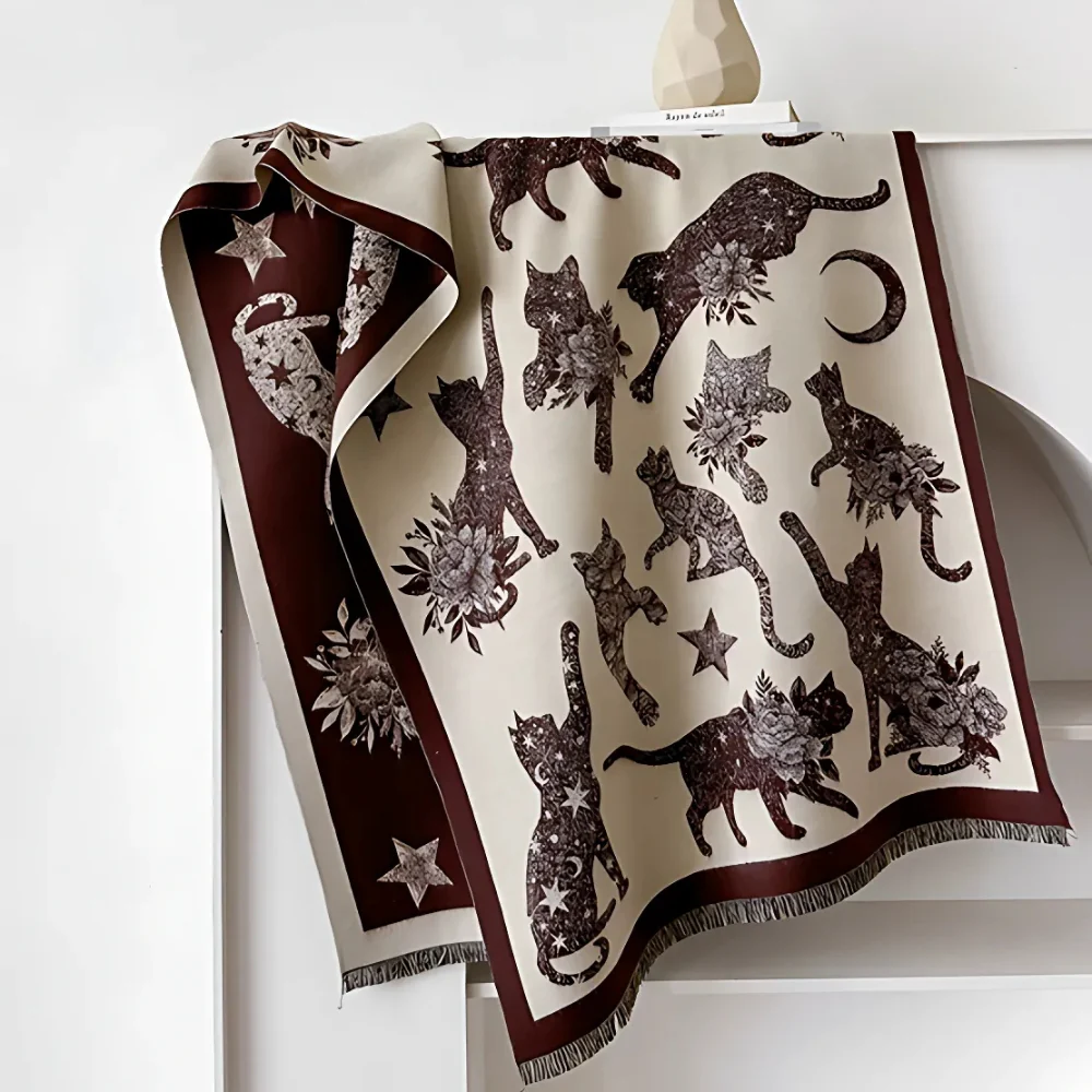 Vintage-Inspired Cat Print Scarf - Image 5