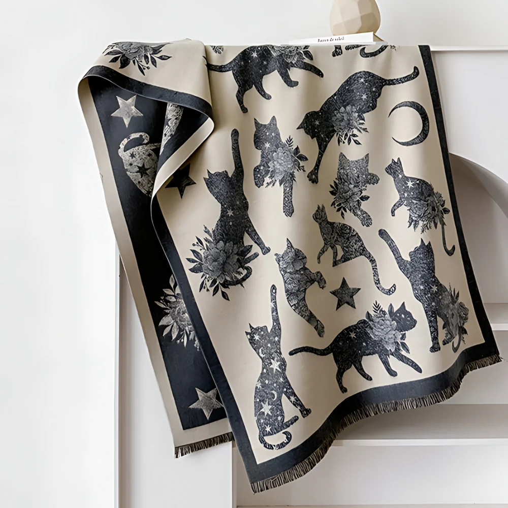 Vintage-Inspired Cat Print Scarf - Image 6