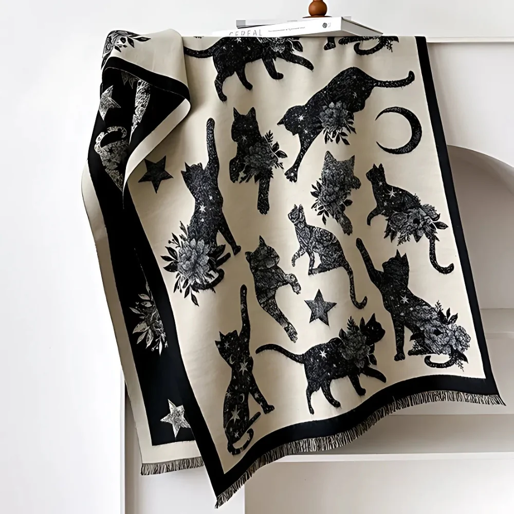 Vintage-Inspired Cat Print Scarf - Image 7