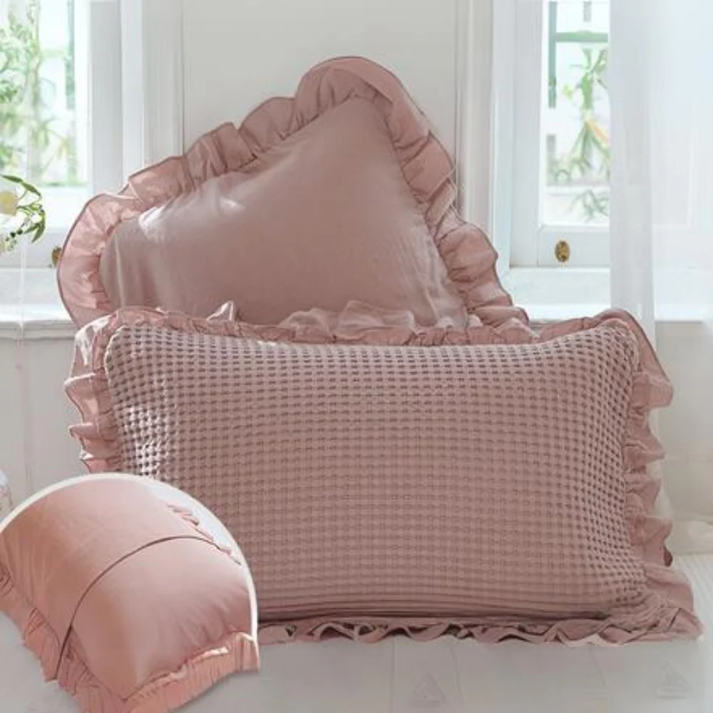 Waffle Weave Cotton Pillowcases with Ruffle (2PCS) - Image 3