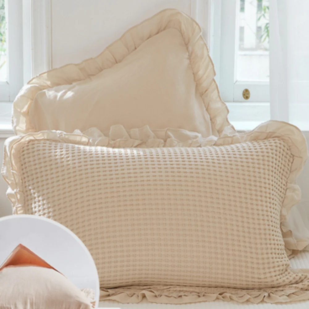 Waffle Weave Cotton Pillowcases with Ruffle (2PCS) - Image 4