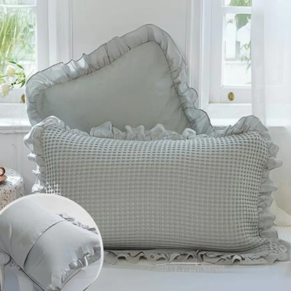 Waffle Weave Cotton Pillowcases with Ruffle (2PCS) - Image 5