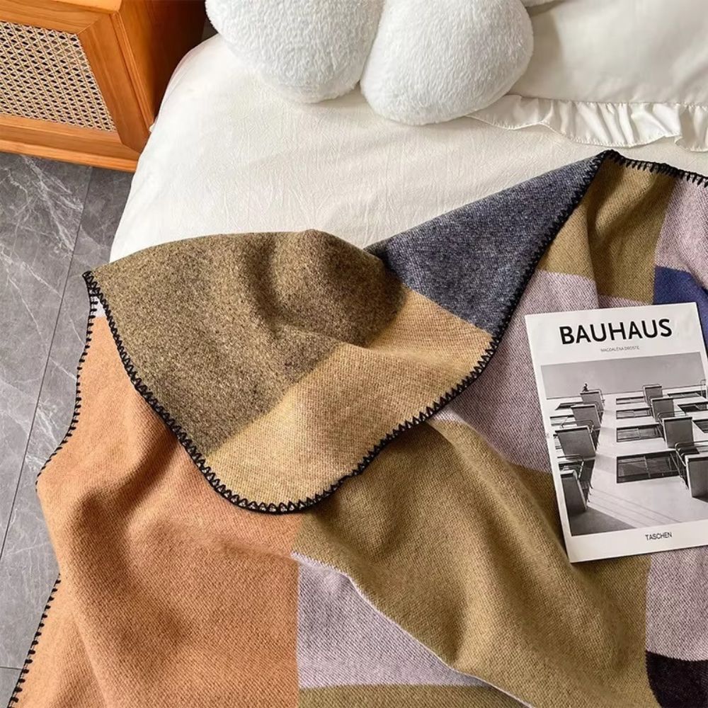 Warm Knit Colorblock Plaid Blanket - Image 3