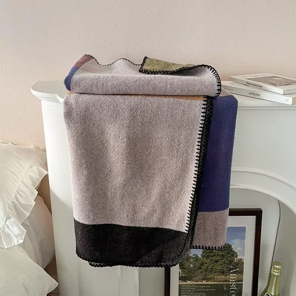 Warm Knit Colorblock Plaid Blanket - Image 4