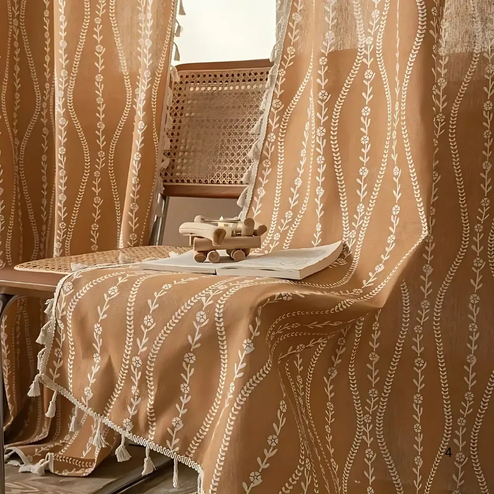 Wheat Pattern Beige Tassel Curtain - Image 2