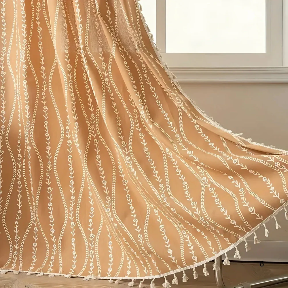 Wheat Pattern Beige Tassel Curtain - Image 3