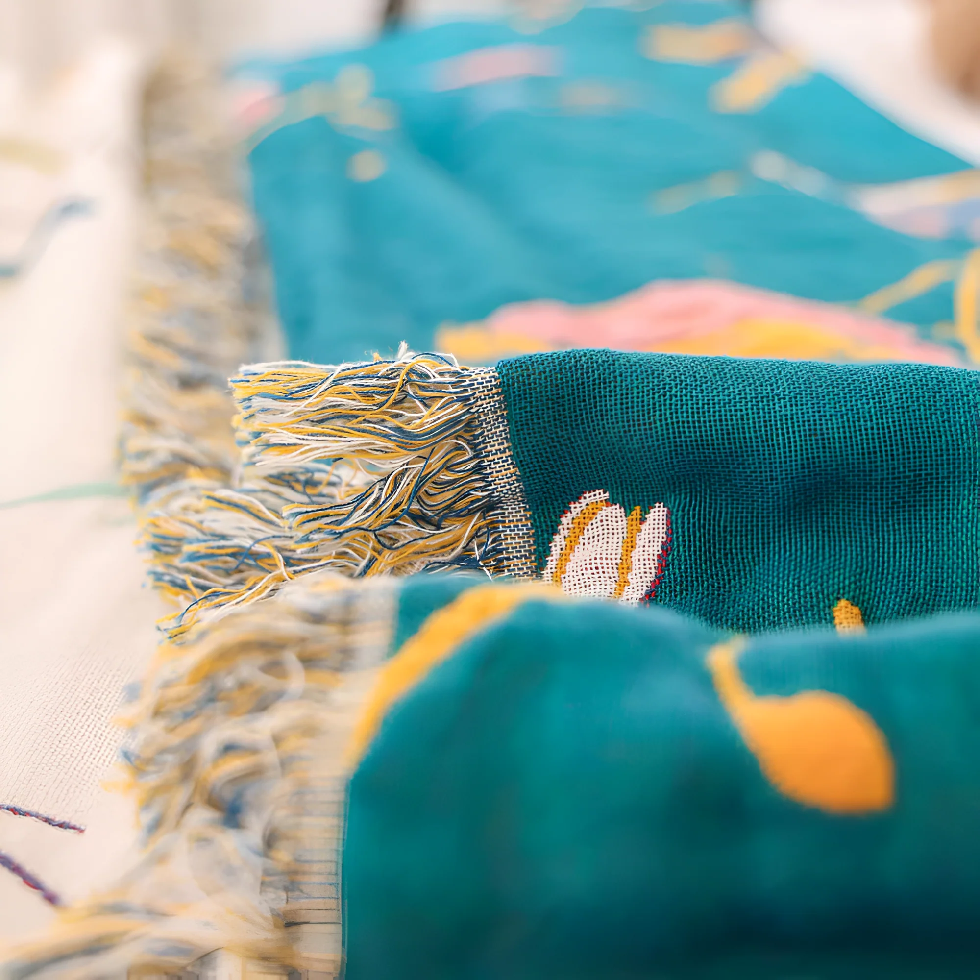 Whimsical Bird Tassel Cotton Blanket - Image 7