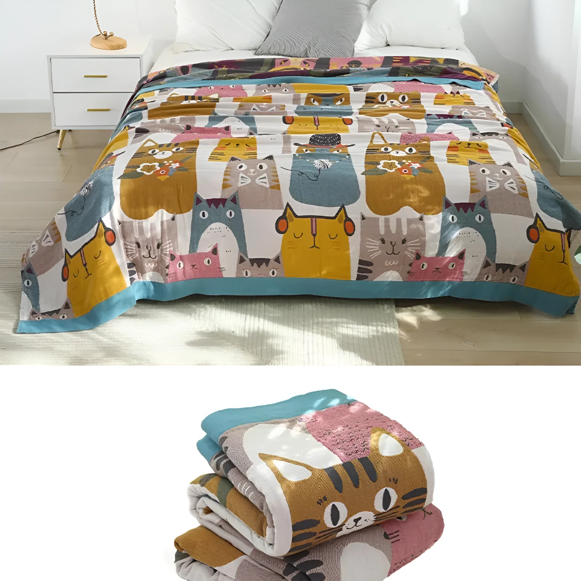 Whimsical Cat-Themed Reversible Blanket - Image 4