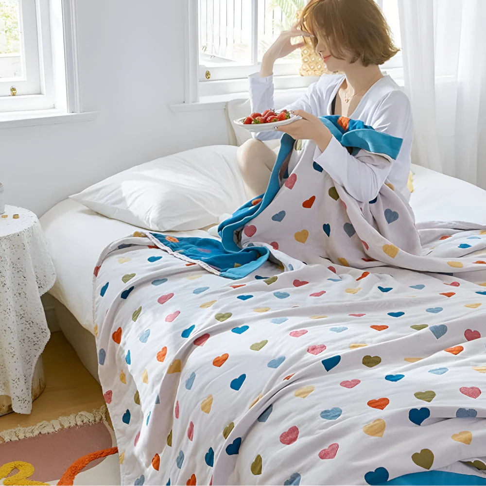Whimsical Hearts Reversible Cotton Blanket - Image 2