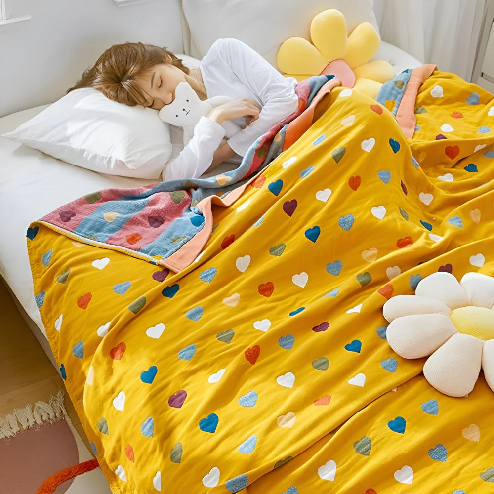 Whimsical Hearts Reversible Cotton Blanket - Image 3