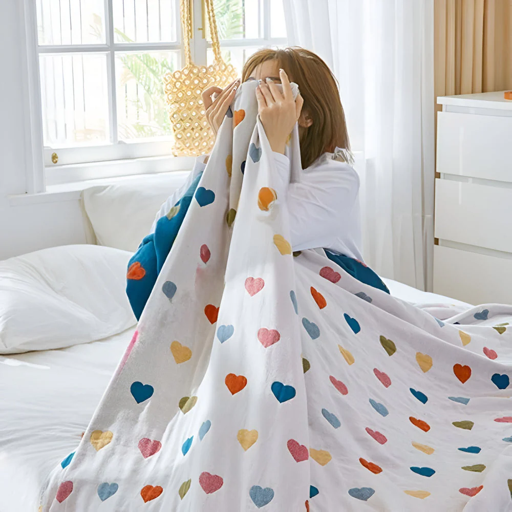 Whimsical Hearts Reversible Cotton Blanket - Image 5