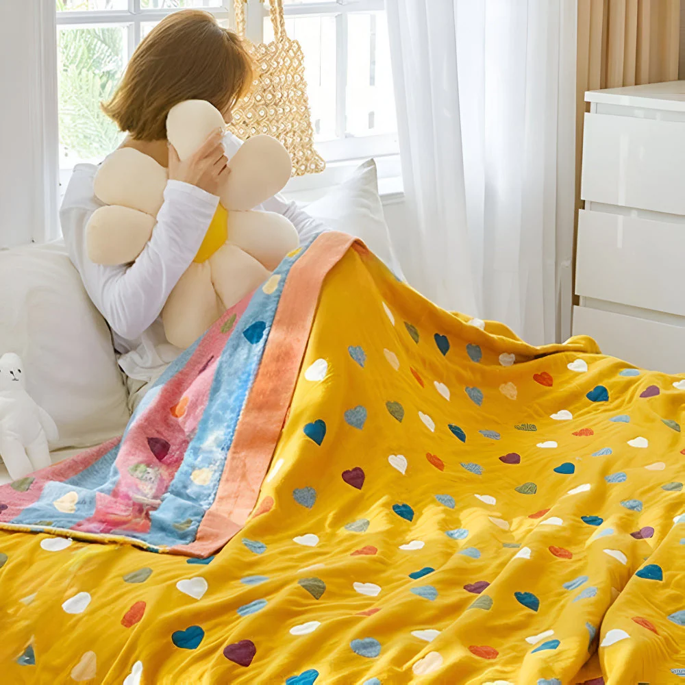 Whimsical Hearts Reversible Cotton Blanket - Image 6