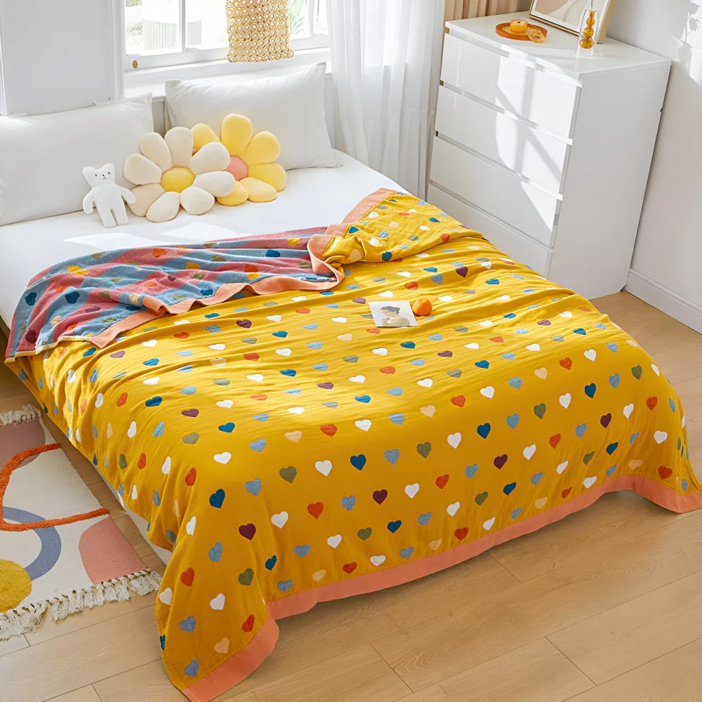 Whimsical Hearts Reversible Cotton Blanket - Image 7