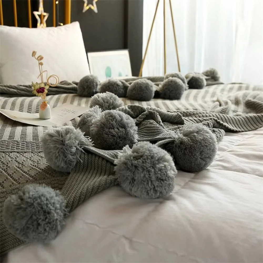 Whimsy Fluffy Pom-Pom Macaron Blanket - Image 10