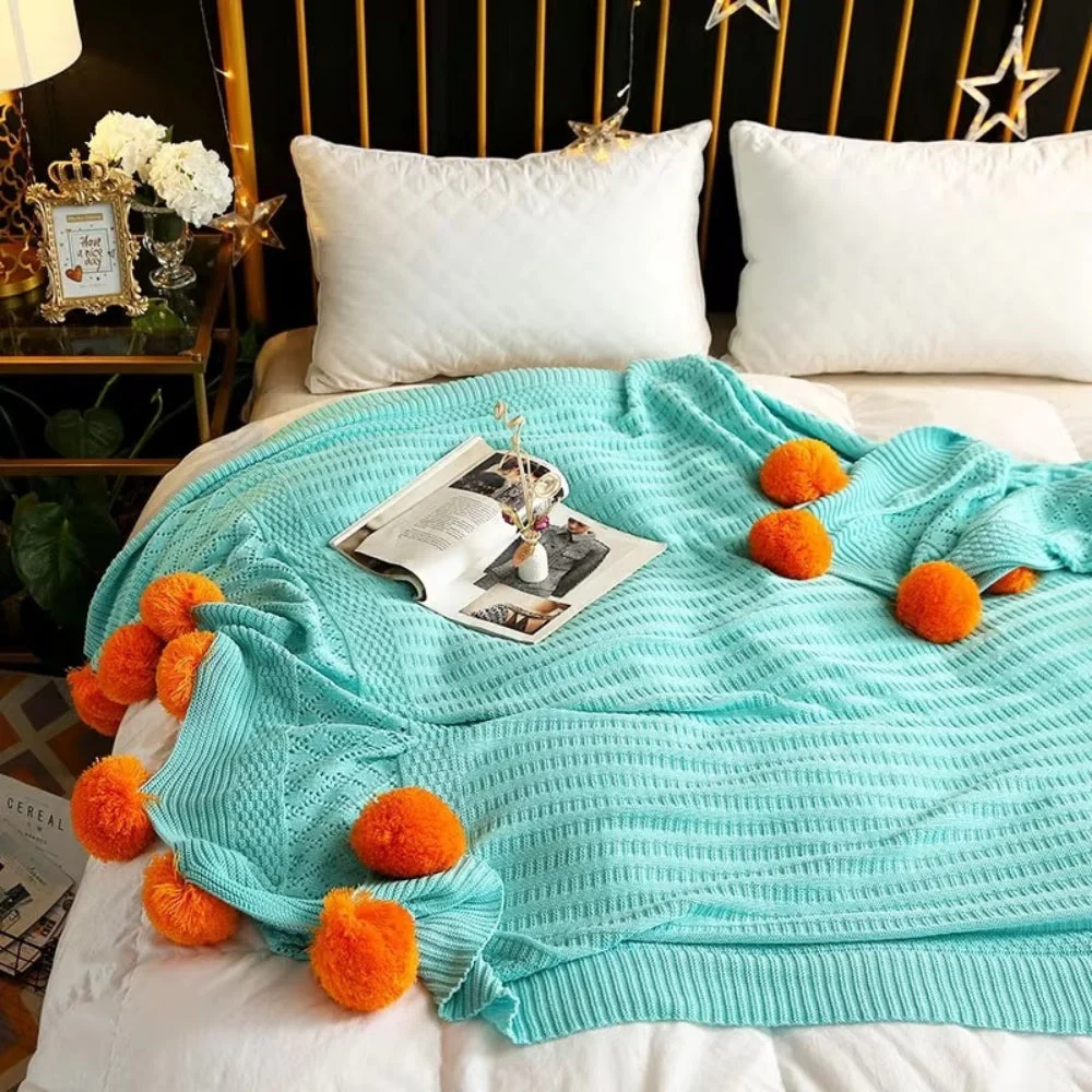 Whimsy Fluffy Pom-Pom Macaron Blanket - Image 3
