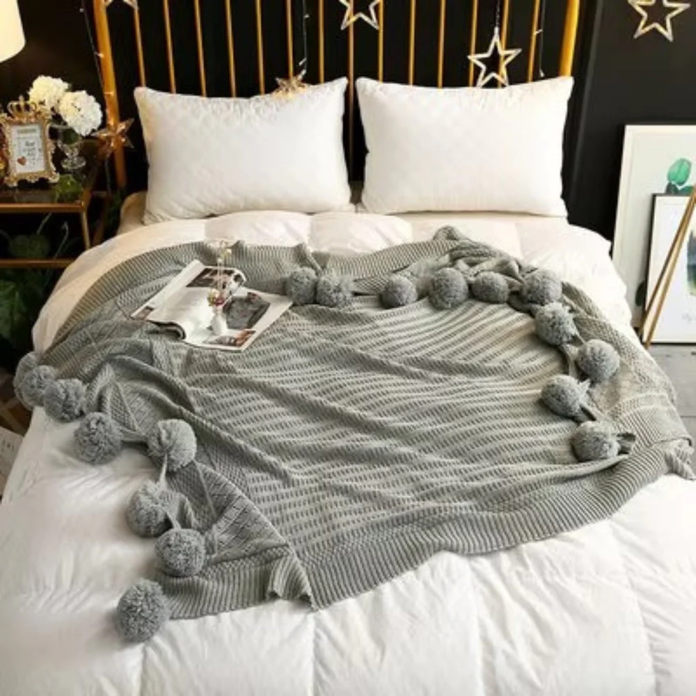 Whimsy Fluffy Pom-Pom Macaron Blanket - Image 4