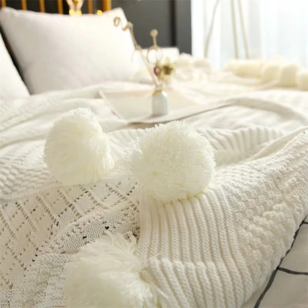 Whimsy Fluffy Pom-Pom Macaron Blanket - Image 7