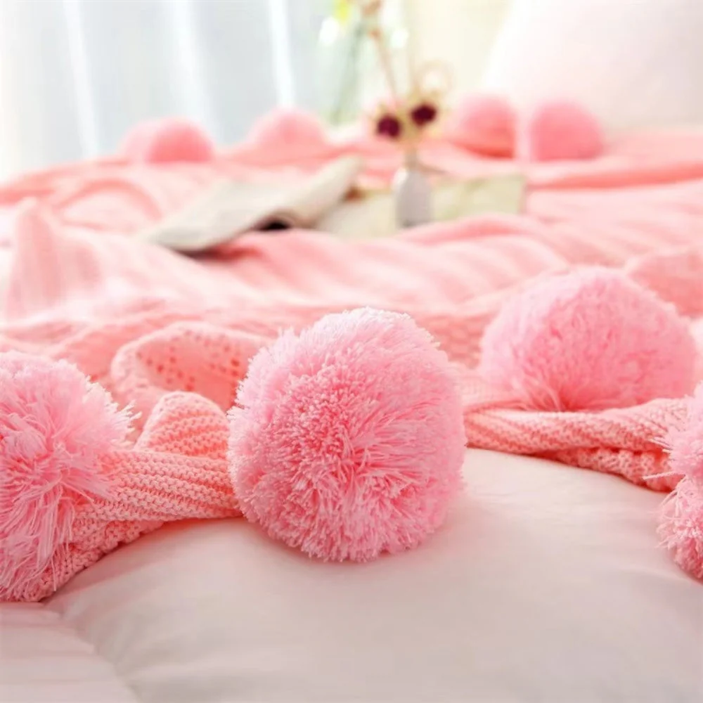 Whimsy Fluffy Pom-Pom Macaron Blanket - Image 9