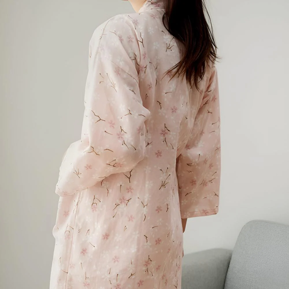Women's Floral Pattern Cotton Bathrobe - Image 10