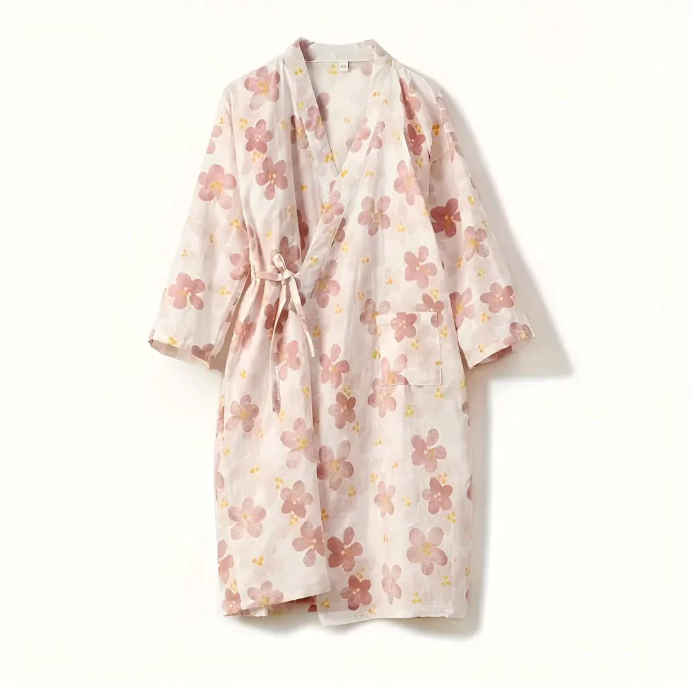 Women's Floral Pattern Cotton Bathrobe - Image 4