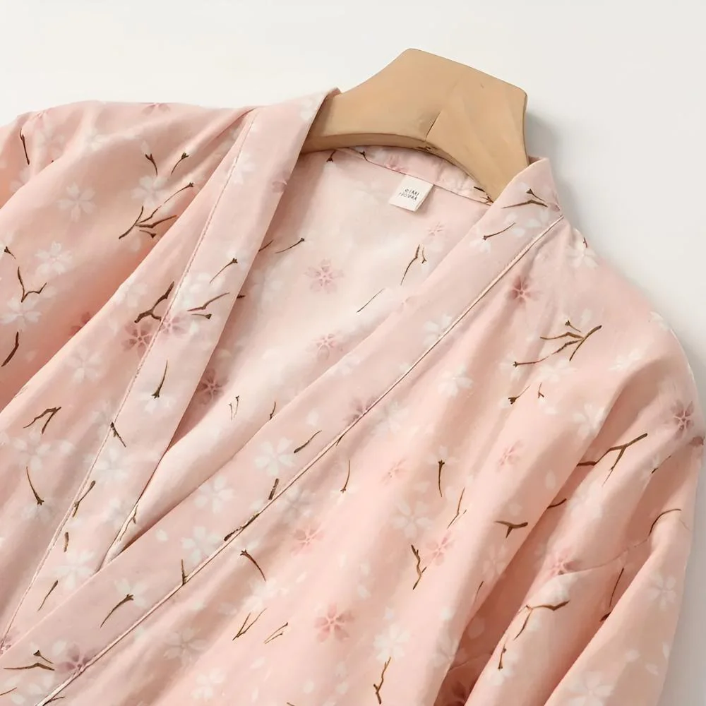 Women's Floral Pattern Cotton Bathrobe - Image 7