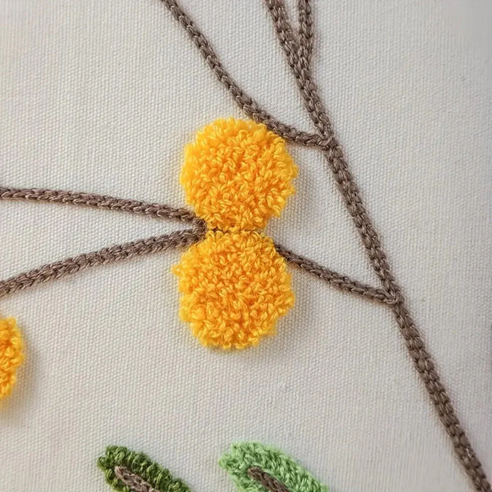 Yellow Bloom & Leaf Embroidery Cushion Cover - Image 6